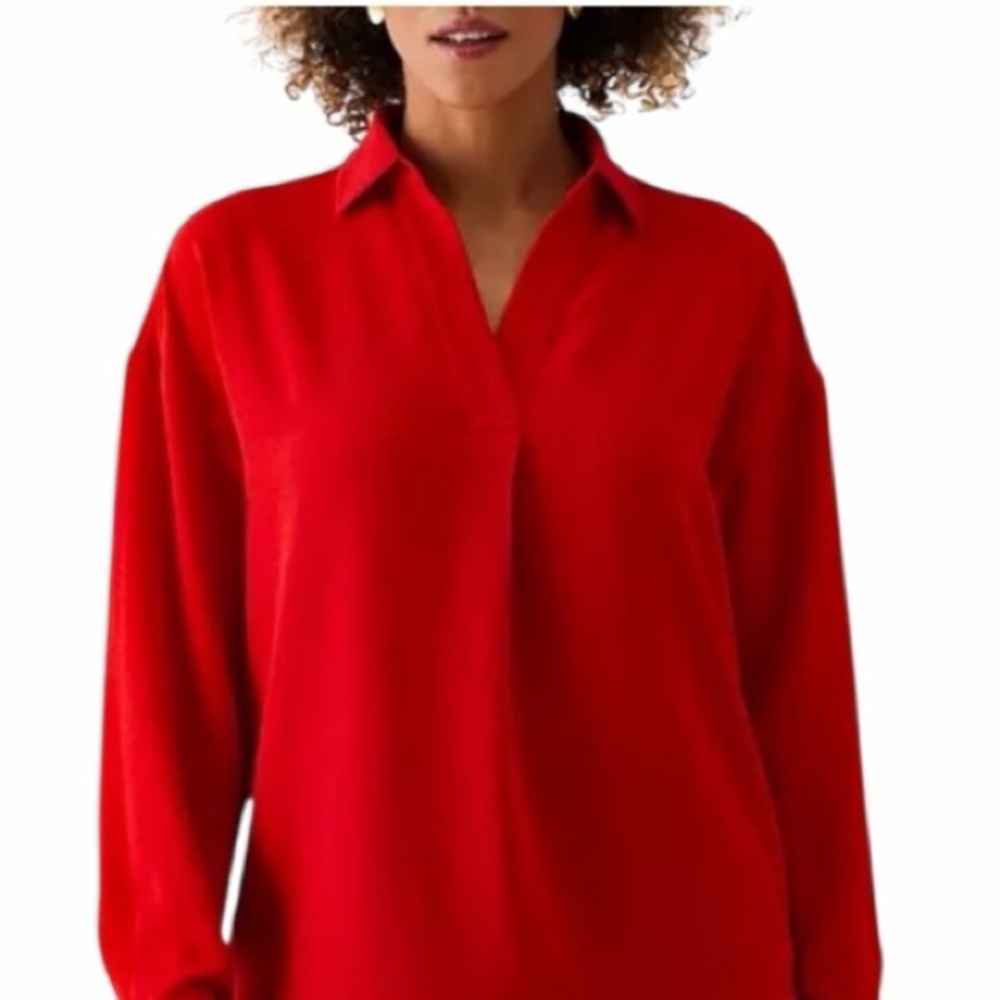 RAFAELLA, NWOT, V-NECK TOP WITH PLEATED FRONT, IN STRIKING RED COLOR. SIZE XXL